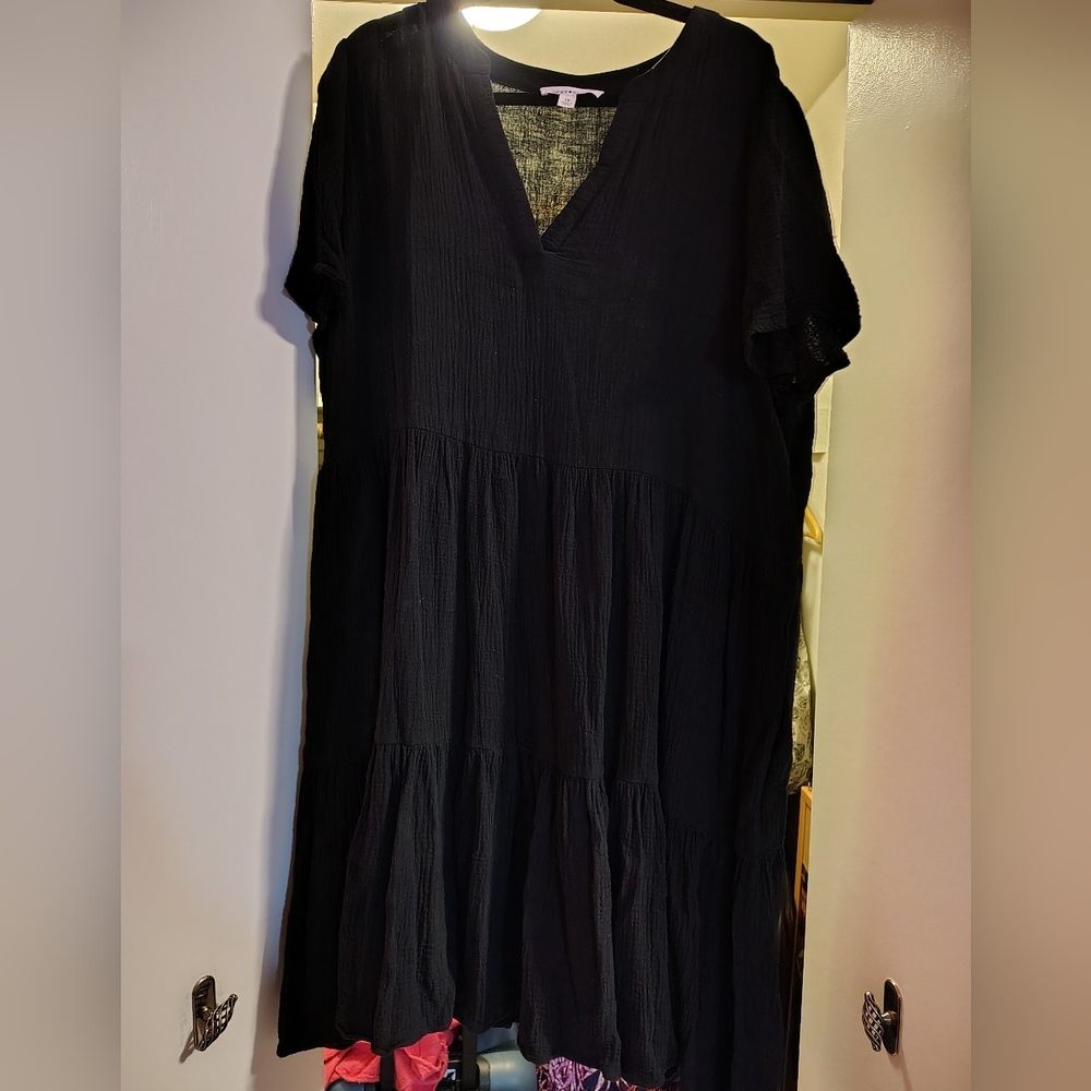 Lucky Brand Black Sheer V-Neck Dress